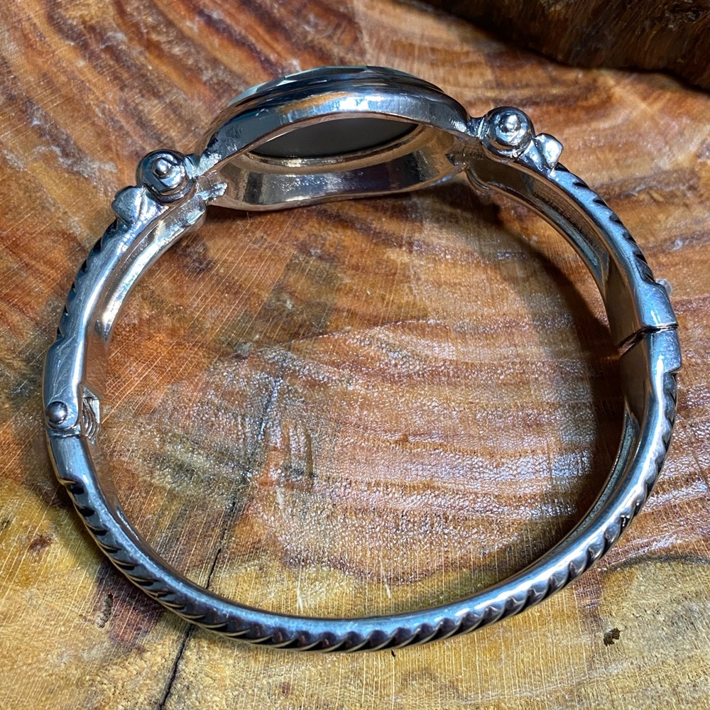 Vintage Elegant Statement Bracelet, Silver tone with Mirror - Picture 9 of 17